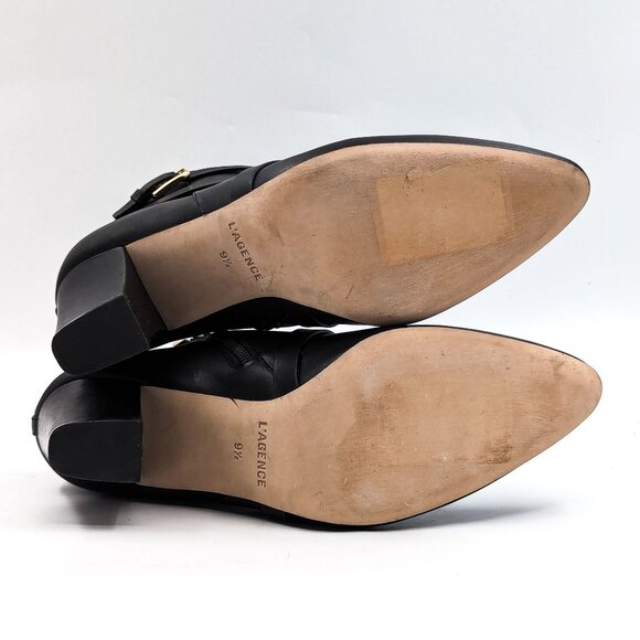 L'Agence Women Franci Black Leather Buckle Dressy Office Heel Boots sz 9.5 - Picture 5 of 12